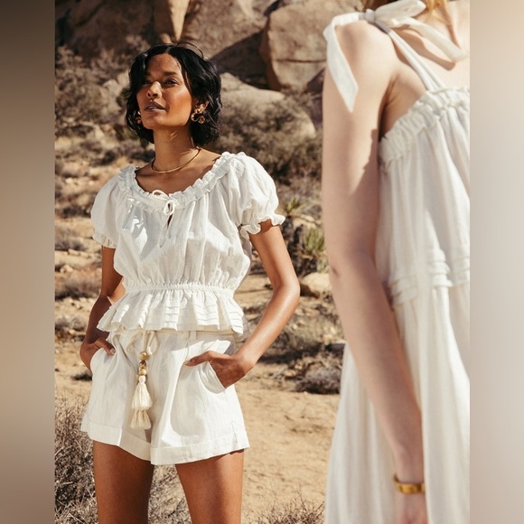 Cleobella Eliana Puff Sleeve Bohemian Top Ivory - Picture 2 of 13